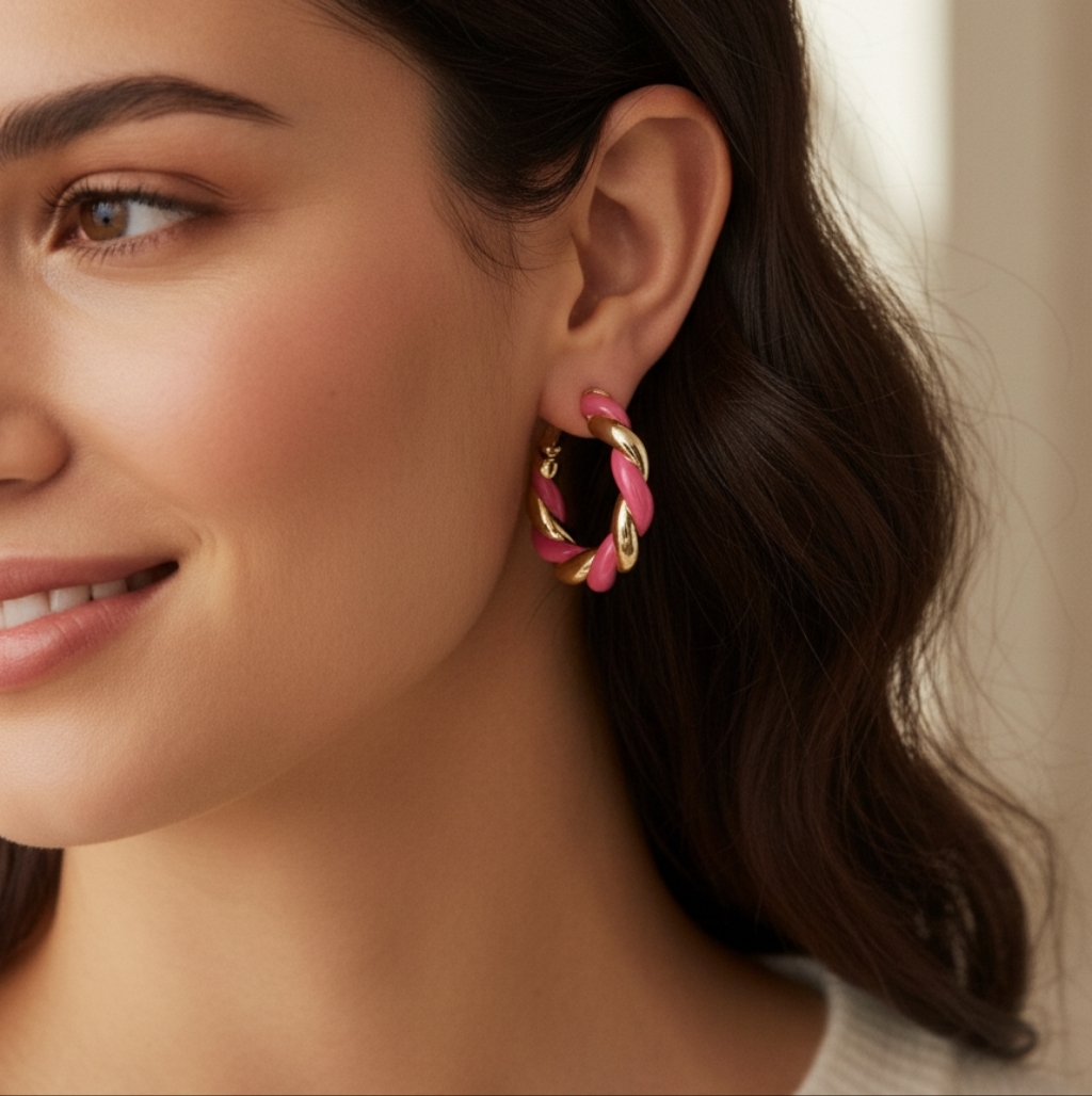 Macy's On 34th Pink And Gold Twisted Rope Hoop Earrings